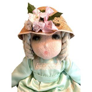 Vtg French Marie d'O Rag Doll Handmade Flowers Straw Hat Braids